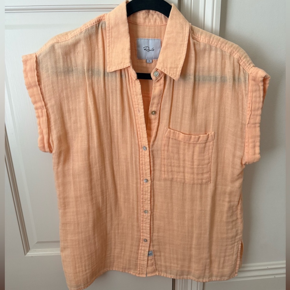 Rails Light Orange Gauze Short Sleeve Button Down Top